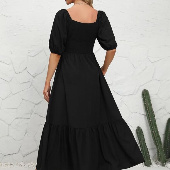 Summer Boho Smocked Maxi Dress Women Floral Tiered Flowy Casual Beach - Picture 6 of 9